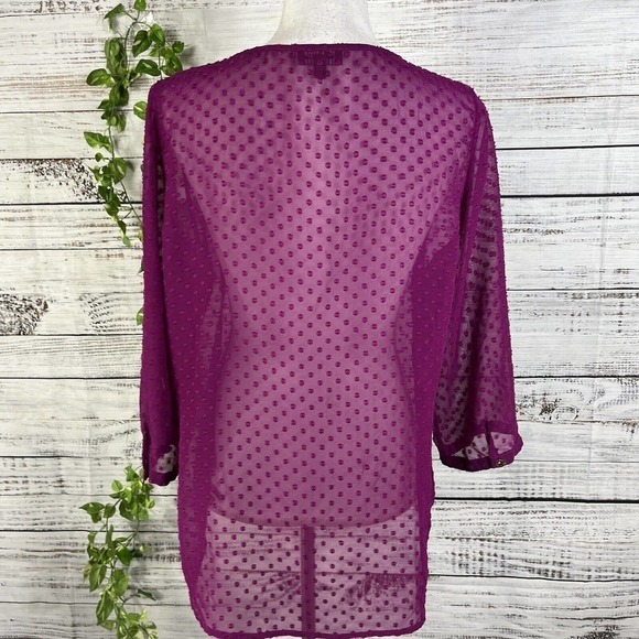The Limited Blouse Tunic size Large Mulberry Purple Sheer Gold Pockets Lagenlook - Picture 9 of 10